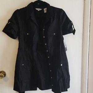 Black long button top